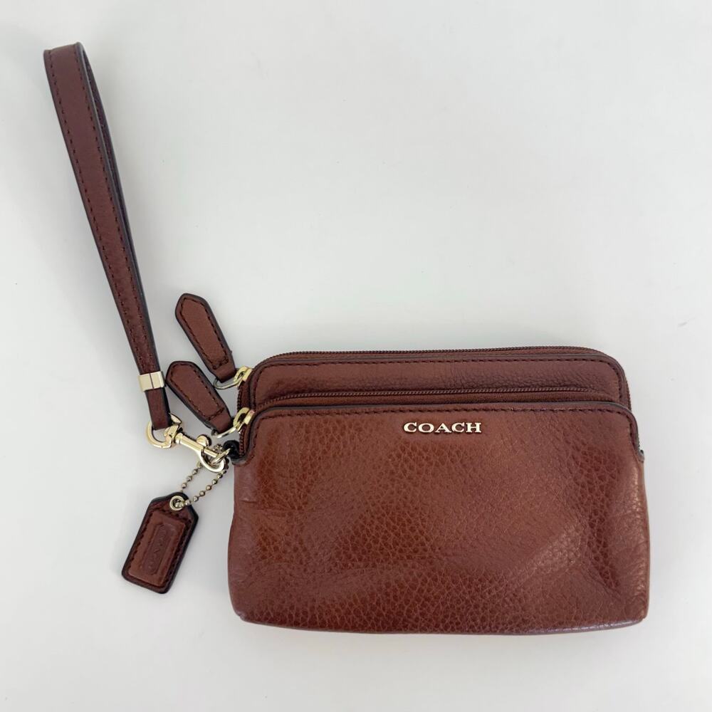 Coach Vintage Double Zipper Brown Pebble Leather Wristlet Wallet - Picture 2 of 15